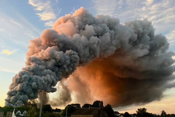 Plumes of smoke rise from the Linwood Industrial Estate in Elderslie. Picture: Laura (@laura1785)