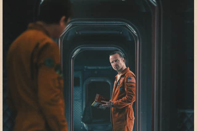 The poster for Black Mirror Season 6 episode 3 'Beyond the Sea'. It depicts Josh Hartnett as David Ross and Aaron Paul as Cliff Stanfield, about to confront one another (Credit: Netflix)