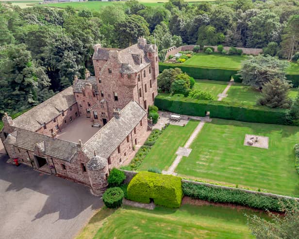Kelly Castle, Arbirlot, Arbroath.
Offers over £2.3m.
What is it? A striking fortified tower house, which mostly dates from the 16th Century and was lovingly restored by its current owners in 2009. The offering benefits from the addition of a two-bedroom estate manager’s apartment.