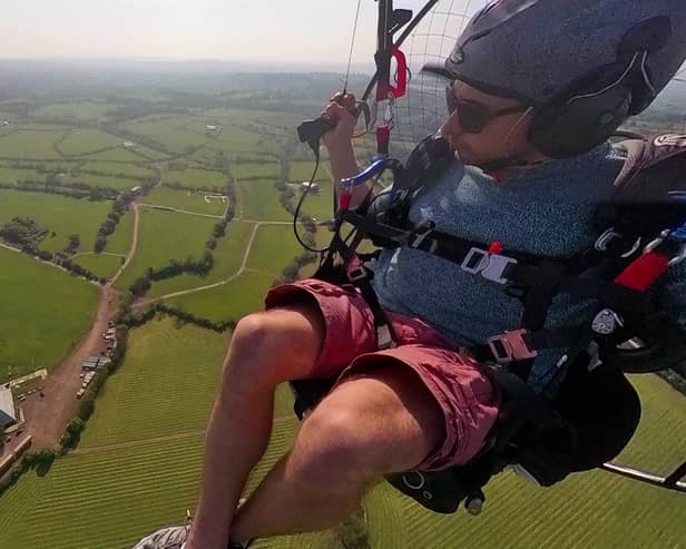 Tom McMeakin and his view from a paraglider of the Pyramid stage at the Glastonbury Festival site.