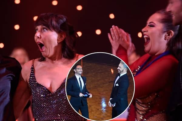 Contestants from Dance Floor Heroes, and inset: Ian Waite and Vincent Simone hosting the charity event at Blackpool Winter Gardens.