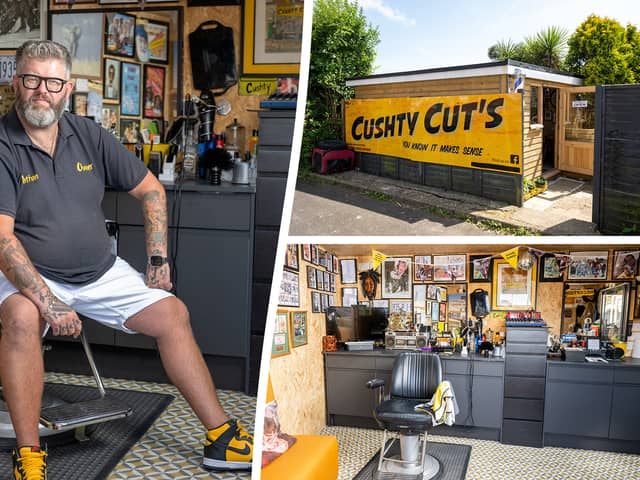 Nathan Scotford's backyard cabin which he built to run his barber shop after the costs of his high street shop soared.