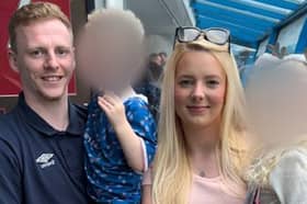 Abbie Guy, 26, with partner Callum Guy, 27, and their children Ava, five, and George, three.