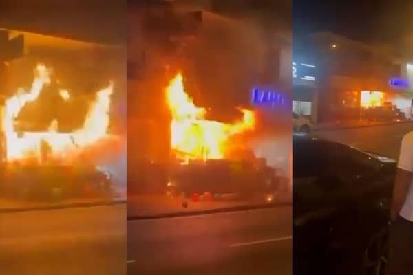 The large blaze at a Birmingham grocery shop, Alum Rock Road, Saltley.