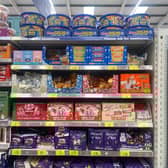 Christmas themed confectionary on the shelves at B&M Bargains in Leeds - four months before the big day (Photo by SWNS) 
