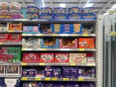 Christmas themed confectionary on the shelves at B&M Bargains in Leeds - four months before the big day (Photo by SWNS) 