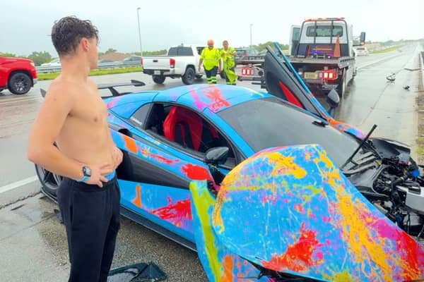 The aftermath of the McLaren crash. Photo: Jack Doherty on X/ Twitter