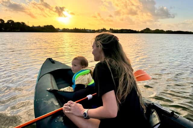 Annabel Fenwick Elliot and son Jasper in Mauritius.