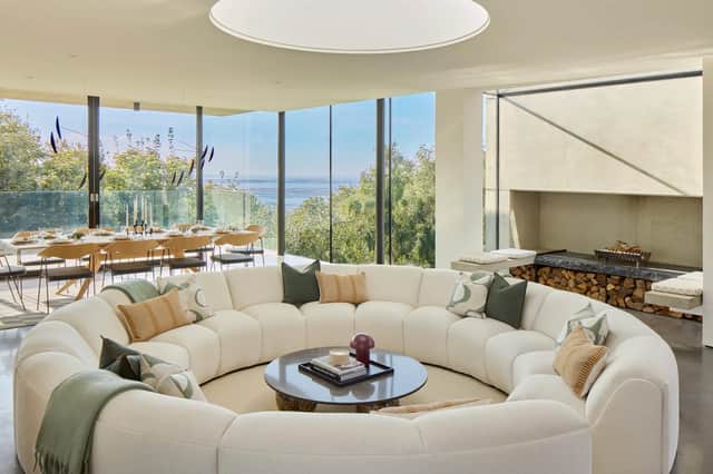 The living room of the £3M mid-century Hollywood inspired Omaze home.