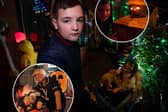 Bailey Wood has done his house up for Halloween, to raise money for Brian House Children's Hospice (inset)