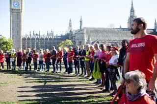 ME Action UK campaigners gather in Parliament Square to demand the £100s millions missing from ME research.