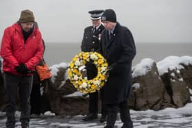 Paying respects at the Gynn Square memorial service to officers who died in the 1983 rescue mission at Blackpool.|Lucinda Herbert, Blackpool Gazette