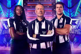Gladiators referees (L to R) Sonia Mkoloma, Mark Clattenburg, Lee Phillips