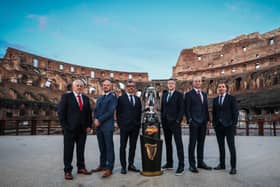 Head coaches at the Colosseum for the 2025 Guinness Six Nations Championship launch in Rome.
