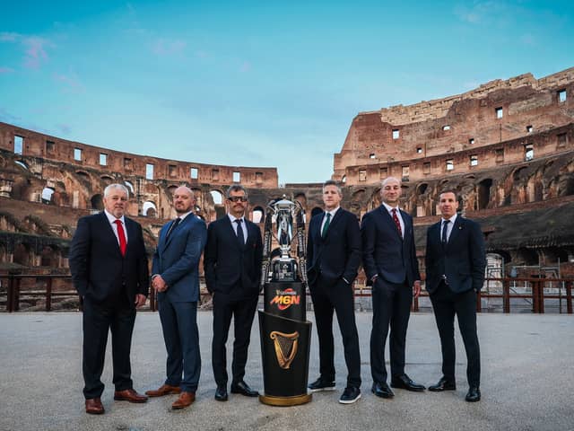 Head coaches at the Colosseum for the 2025 Guinness Six Nations Championship launch in Rome.