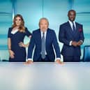 Karren Brady (L), Lord Alan Sugar (C), Tim Campbell (R)
