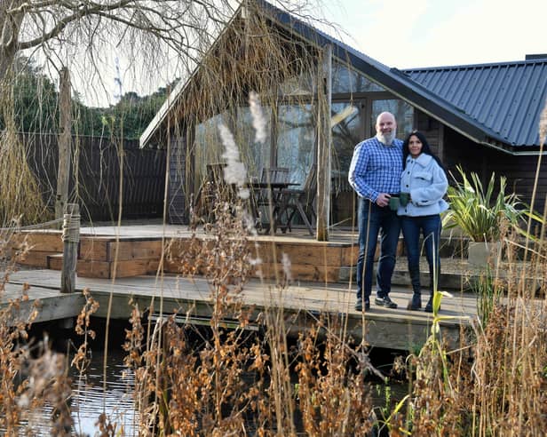 Omaze winner Daren Bell & his partner Claire at their £4.5m house in Norfolk. 