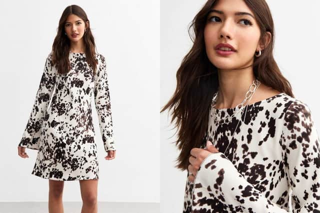 New Look Off White Cow Print Long Sleeve Mini Dress £11 (was £33.99)