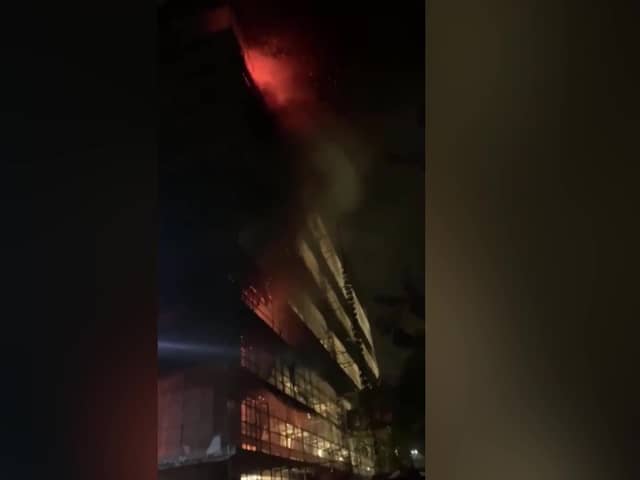 Video grab of the moments before and after  Israel Baber setting fire to a sofa in Eccleston House, in Aiken Street, Bristol. 