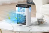 The cooling unit sprays a mist towards you, giving you relief from the heat