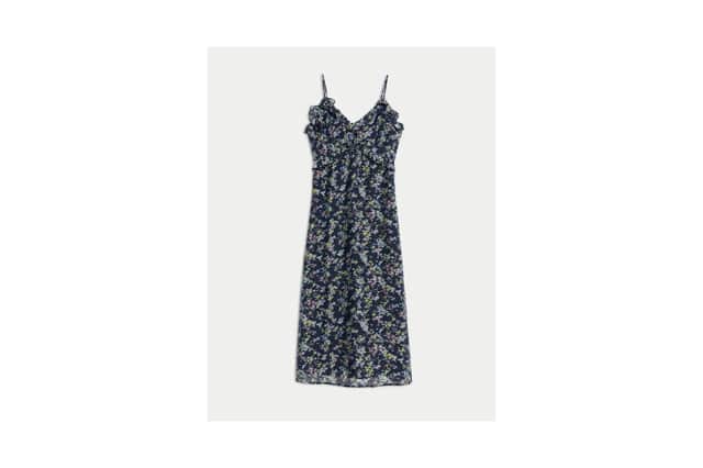 M&S Lyocell Rich Printed Ruffle Midi Cami Dress 
