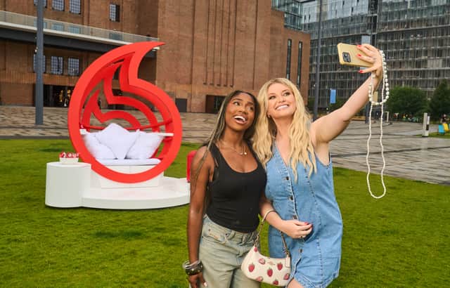 Love Islands' Amy Hart waits for Indiyah Polack at Vodafones' Wait for a Mate