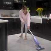 Stacey Solomon using the Shark VacMop 2-in-1 Cordless Hard Floor Vacuum Spray Mop. Photo by Instagram/Stacey Solomon.