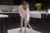 Stacey Solomon using the Shark VacMop 2-in-1 Cordless Hard Floor Vacuum Spray Mop. Photo by Instagram/Stacey Solomon.