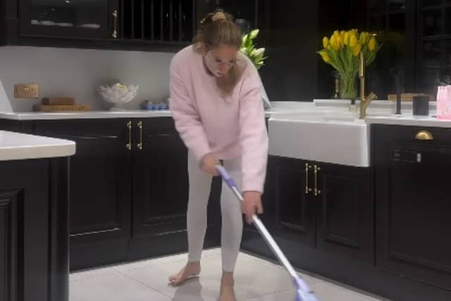Stacey Solomon using the Shark VacMop 2-in-1 Cordless Hard Floor Vacuum Spray Mop. Photo by Instagram/Stacey Solomon.