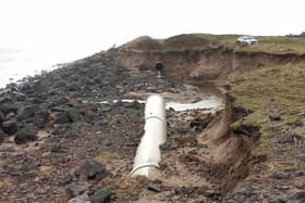 A 30-metre section of mains pipeline and rock armour was swept away during the weekend's stormy conditions.