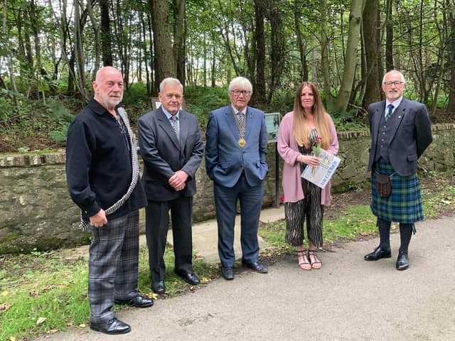 Pictured (from left) are Dave Ramsay, Eck Whitton, John Knox, Arbroath Burns Club president, Cathy Braes and Tom Murray.