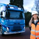 ​​Nicola Williams with NWH Group’s new electric artic lorry.