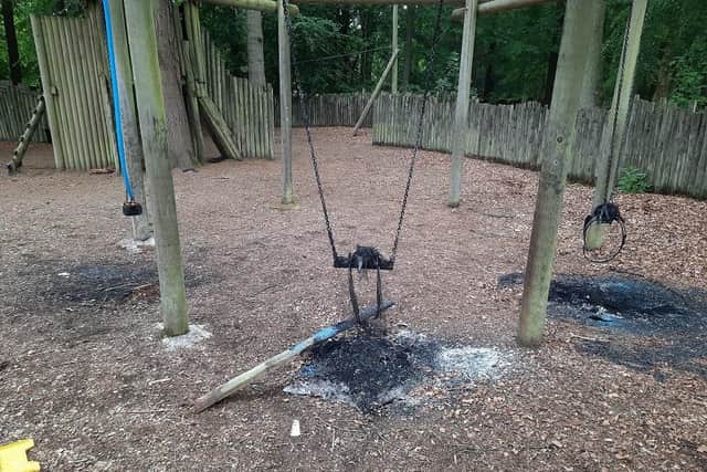 Some of the play equipment which was burned in the incident, which happened in the early hours of Monday morning.