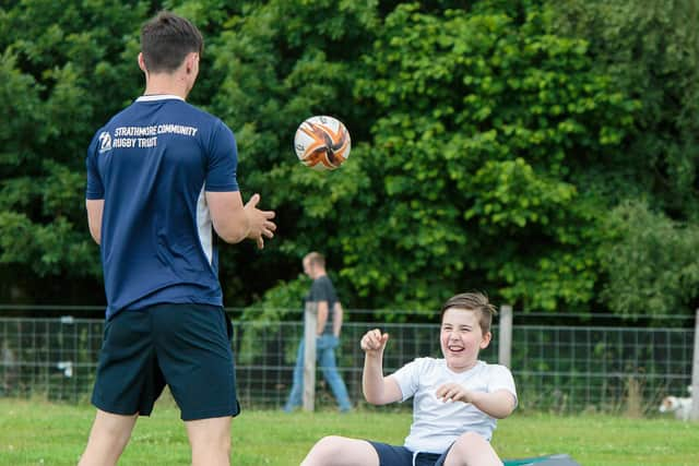 Blair Butchart coaching at one of the autism-friendly rugby sessions in Brechin.