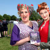 ​Grant F Kidd (left) and James T Smith, as Magrit and Doreen, dropped into Brechin recently to promote the production. (Wallace Ferrier)