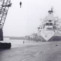 ​A Swedish Gorthon Lines pulp carrier berthed near Chivers factory.