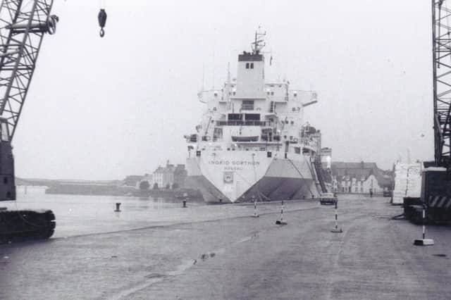 A Swedish Gorthon Lines pulp carrier berthed near Chivers factory.