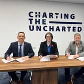 ​Pictured (l-r) are: Simon Hewitt, Principal of Dundee & Angus College, Kathryn Lindsay, Chief Executive of Angus Council, Tom Hutchison, Montrose Port Authority Chief Executive