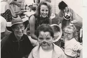 Face-painting at the Monikie Country Park Water Festival, 1990, by Dick Gibson and Izzy Swanson. With Rhona and Jennifer McCormack.