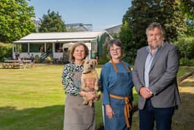 Pictured at the Inch Pavilion and bowling green.(l-r) are Linda Cooper, owner of The Flower Pavilion; Donna Grove-White, owner of Roamer Coffee Company and Tom Hutchison.