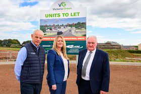 Pictured on site are (l-r) Andrew Dandie (agent), David Laing and Karen Nicoll (managing director).
