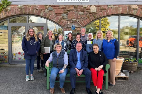 Graeme Dey is pictured with those how attended the meeting at Peel Farm.