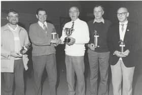 ​Angus Federation of Men's Clubs Carpet Bowls winners in November, 1989.Pictured were, from left - Jim Arthur, Arbirlot, Hamish Smith, Monikie (winners); Jack Whitton, president; Dave Martin, Monikie; and Bill Webster, Arbirlot.