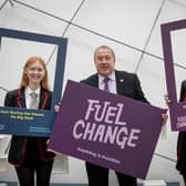 Angus South MSP Graeme Dey is pictured with Carnoustie High School pupils Beth Garness and Lucy Fleming.