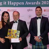 Pictured are Sheryl Macaulay, from award sponsor EQ Chartered Accountants, James Grantham of Angus Growers and Patrick Colquhoun, Scottish Land & Estates.