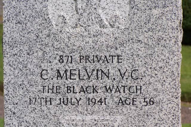 Pictured is Charles Melvin’s headstone in Kirriemuir cemetery.