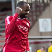 Julian Wade his three goals during the 5-0 win. Pic by Graeme Youngson