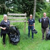 Councillor Julie Bell with Scottish Water employees Julianne Robertson and Graham Skea on the litter pick at Loch of Lintrathen.
