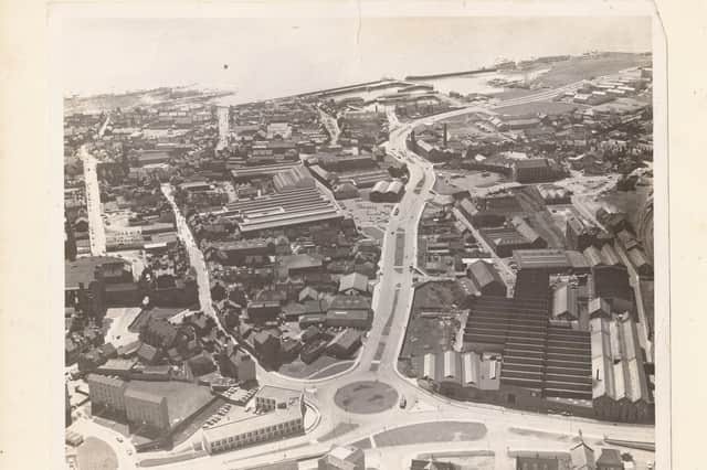 This aerial view of Arbroath, before Morrisons, Lidl and the Abbeygate, etc., were built, shows the dual-carriageway, which was constructed to make roads safer. Now, it is being ripped out at an enormous cost (£14m is what Google tells me). People are asking if it would be better to spend this money on feeding hungry children or providing accommodation for the homeless. (Don't get me started or I might spontaneously combust.)