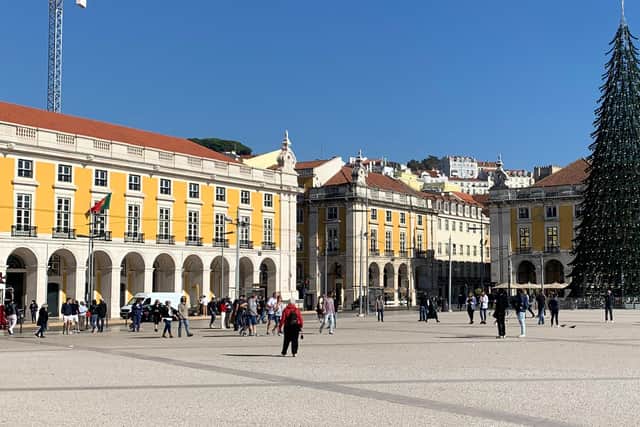 Stunning...Lisbon bathed in winter sunshine and gearing up for Christmas in the Praca do Comercio.